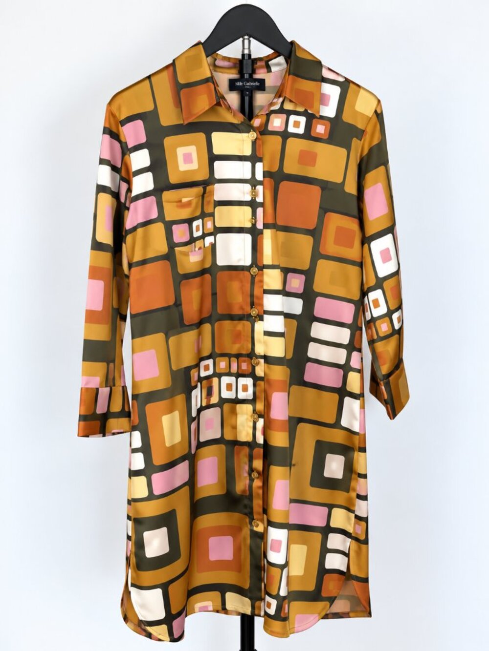 Retro Geometric Button Front Shirt Dress